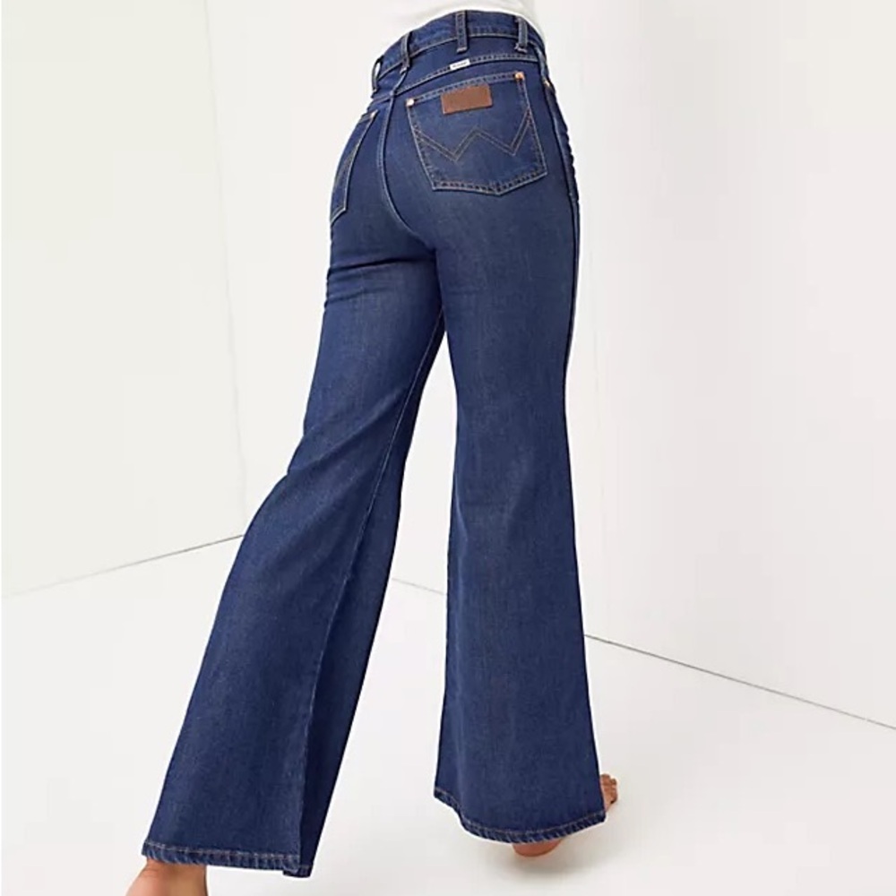 Free People x Wrangler Dark Wash Wanderer 622 High Flared Jeans